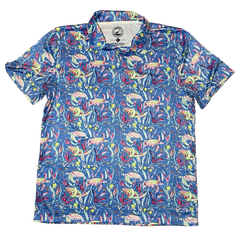 Proud 90 Golf Polo Shirt Sea Turtles Design Blue Activewear Apparel Size XL